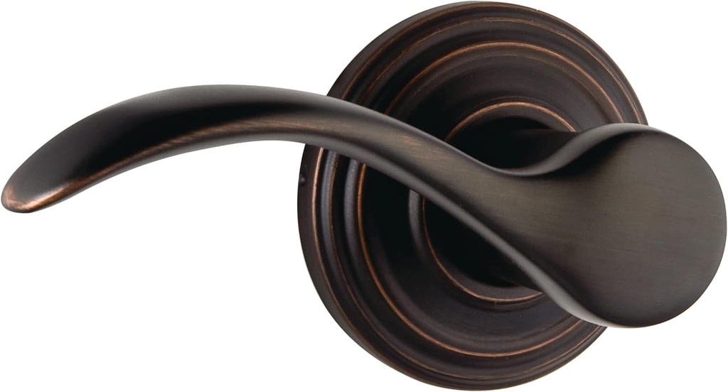 Kwikset Pembroke Dummy Door Handle, Single Sided Lever for Closets, French Double Doors, and Pantry, Venetian Bronze Non-Turning Left Handed Interior Push/Pull Lever, with Microban Protection