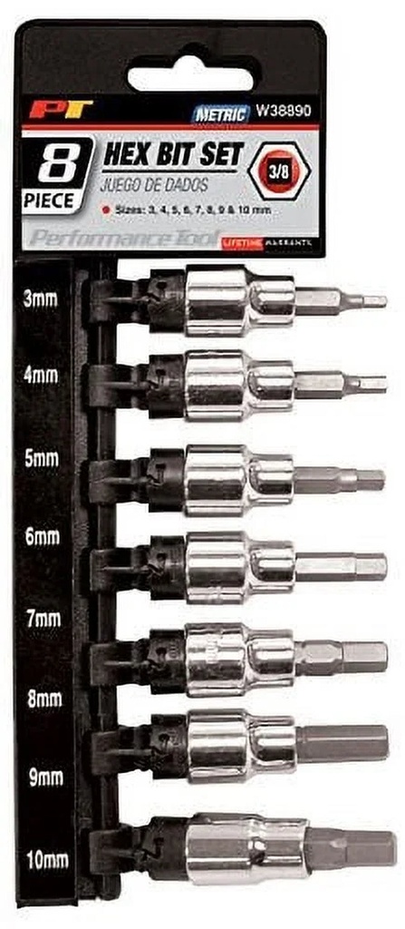 Performance Tool W38890 3/8-Drive Metric Hex Bit Socket Set, 8-Piece