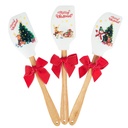 Yesfashion Christmas Silicone Spatulas 3 Pieces, Premium Heat Resistant Cream Butter Spatula Set with Wooden Handle for Baking, Holiday Parties