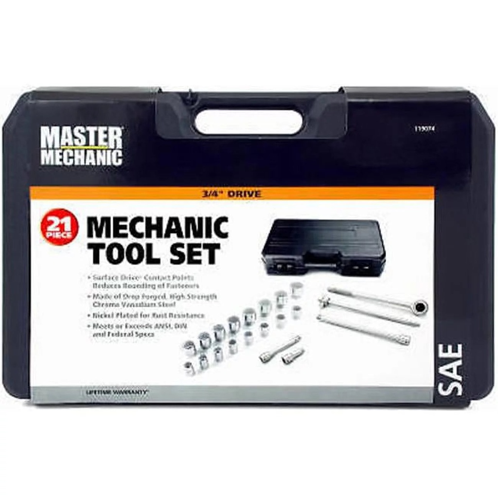 Apex Tool Group 119074 0.75 In. Drive Master Mechanic SAE Standard Socket Set - 21 Piece