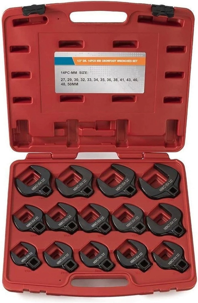 Neiko 03326A 1/2” Drive Jumbo Crowfoot Wrench Set | 14 Piece | Metric | 27 to 50 Mm | Cr-Mo Steel