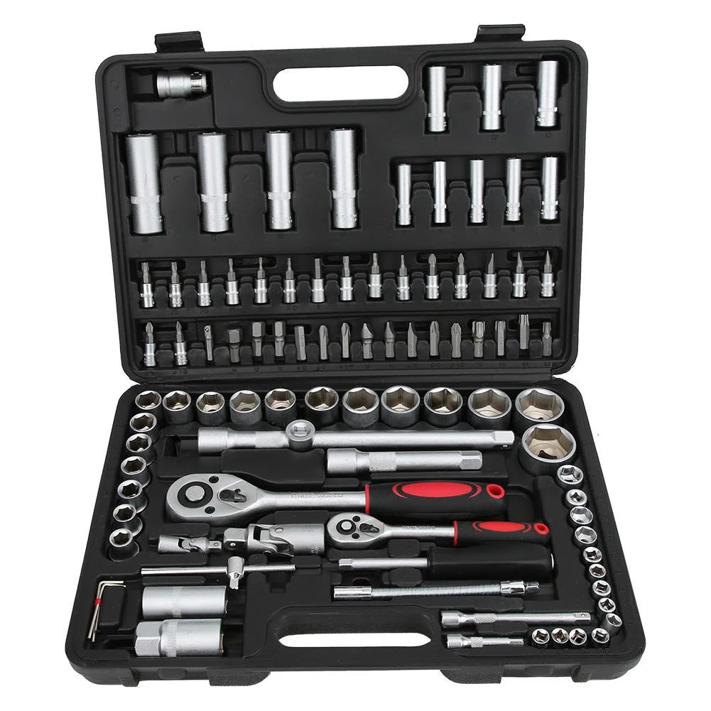 94 PC Piece Wrench Socket Screwdriver Tool Set Kit Mechanics 1/2 1/4Inch W/Case