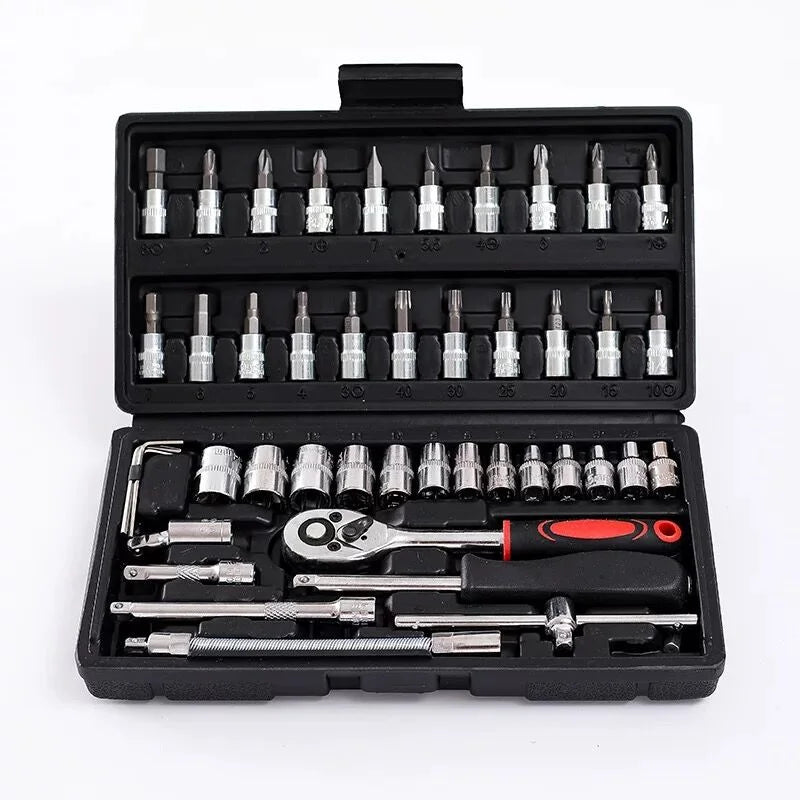 46Pcs Ratchet Socket Wrench Set Quick Release Socket Screwdriver Combination Hand Repair Tool