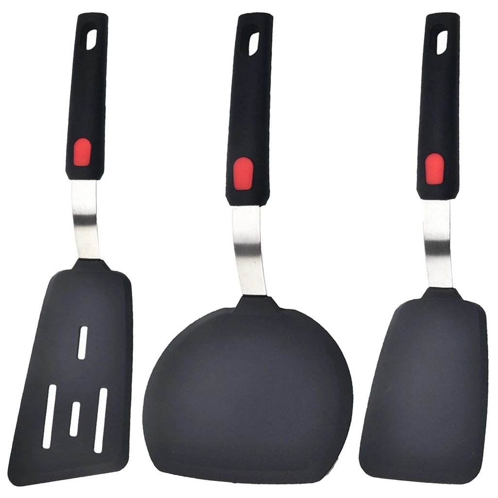 Silicone Spatula, 3 Flexible Turners for Non-Stick Cookware, for Frying, Cooking Turning Utensils, Dishwasher Safe , Black, Won'T Scratch or Melt Turners