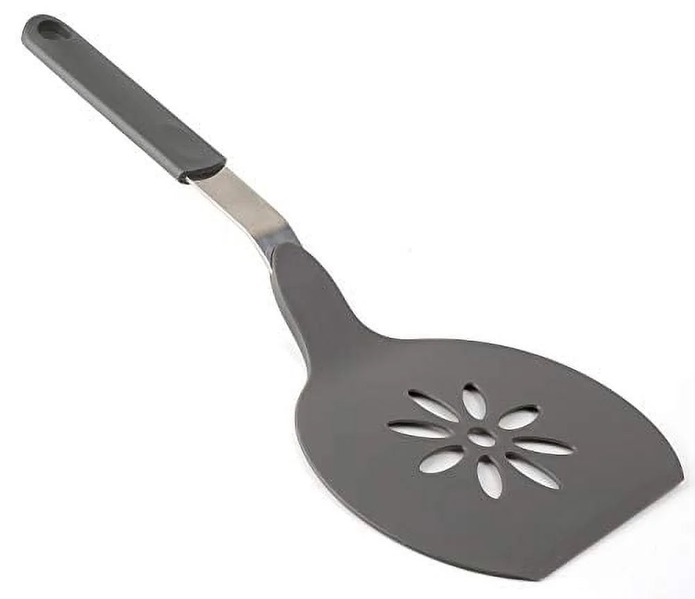 Homi Styles Jumbo Nylon Pancake Spatula | Wide Non-Stick Slotted Blade with Floral Cut-Out Design - Great for Pancake Flipper, and Egg Turner | 15 X 6.5 Inches (Gray)