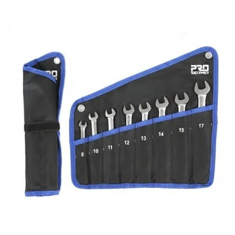 PROSTORMER 8 Piece Flex Head Ratchet Combination Wrench Set, 8-17Mm Metric, 90-Teeth Box End and Open End Spanner Gear Wrench with Cr-V Constructed, Canvas Bag