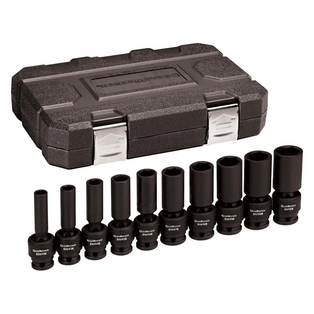 Gearwrench 84943N - 10-Piece 1/2" Drive SAE 6-Point Deep Impact Universal Joint Set