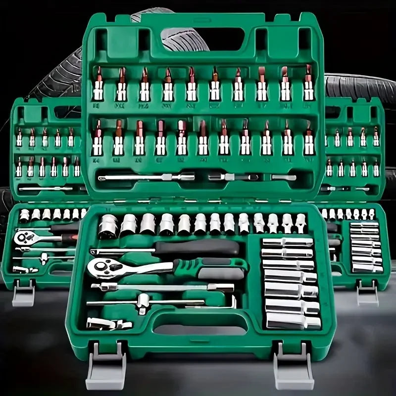 Ordinary Green Box Bronze 72 Teeth 53 Set Ratchet Wrench Operations Car Maintenance Full Toolbox Repair Pieces Set Repair Small Combination