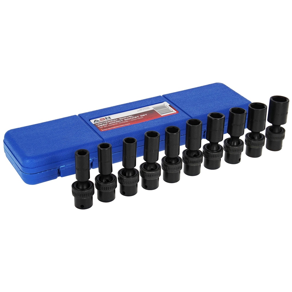 ABN Swivel Deep Impact Socket Set - 10Pc 3/8In 6-Point Universal Socket Set