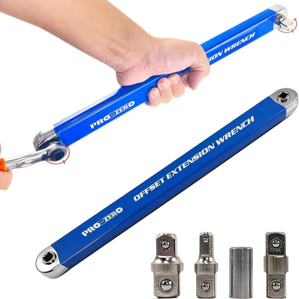 Speed Pro Offset Extension Wrench - Prospeed Ratchet Extension Wrench Impact Tool with 1/2", 1/4" and 3/8" Square Drive Adapters, Speed Pro off Set Extension Wrench for Variety of Tight Spaces