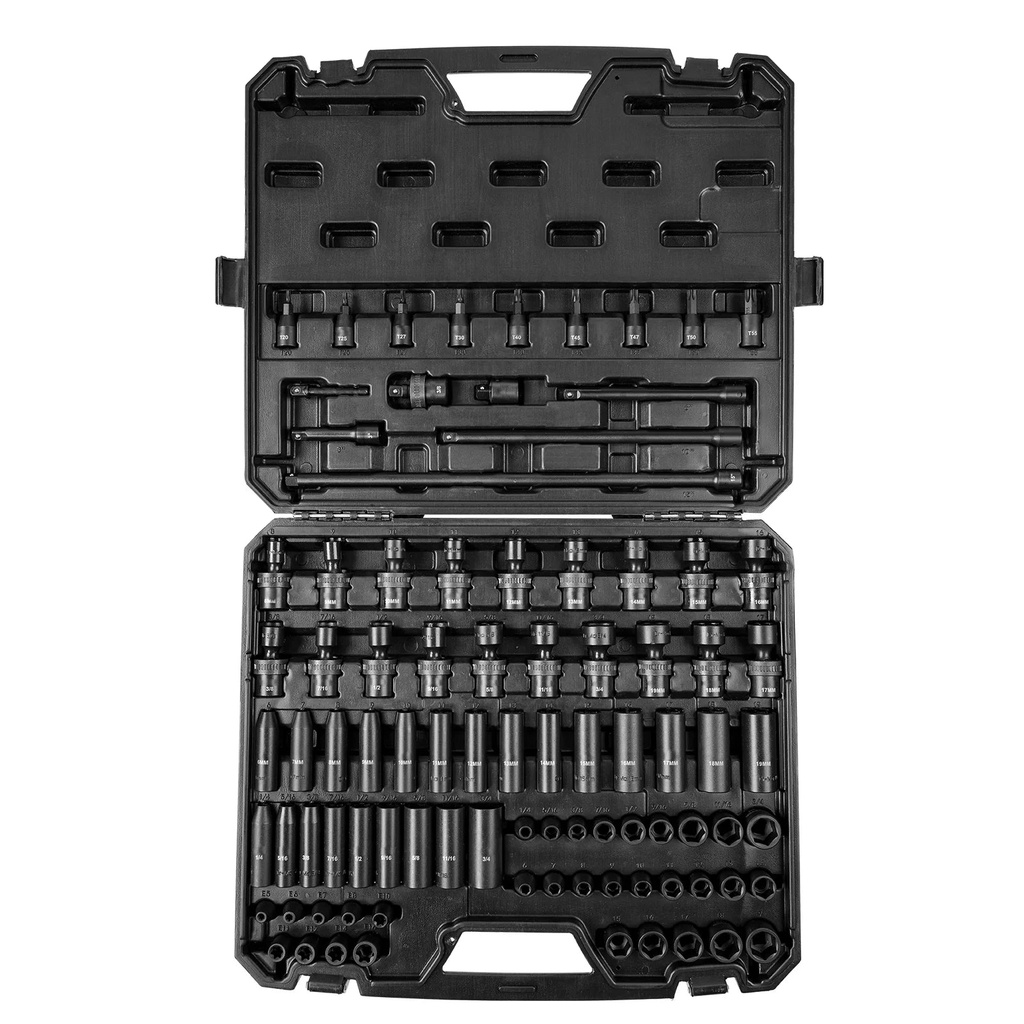 SKYSHALO Impact Sockets Set 90Pcs 6-Point 3/8In Drive Bit Ratchet Tool Kit Case