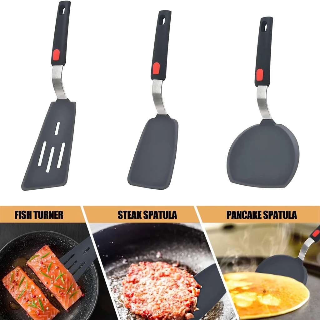 Silicone Spatula Turner, Holytech 3 Pcs Heat Resistant Spatula for Cooking, Large Flexible Kitchen Utensils BPA Free Rubber Spatula Set for Egg, Pancake, Fish, Burger