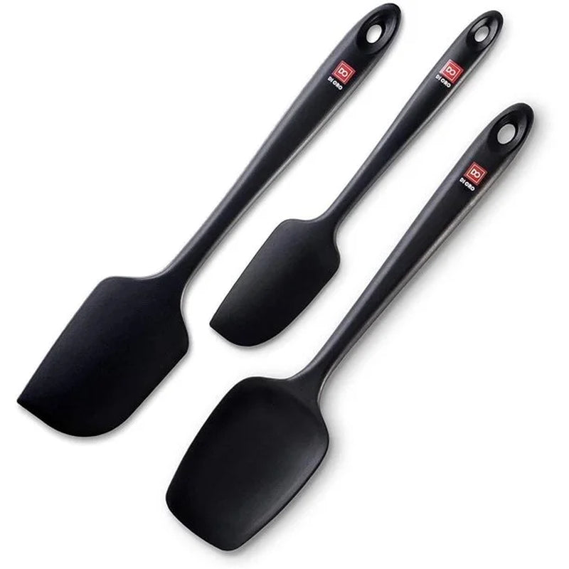 DI ORO Seamless Series 3-Piece Silicone Spatula Set - 600°F Heat Resistant Non Stick Rubber Kitchen Spatulas for Cooking, Baking, and Mixing - LFGB Certified and FDA Approved Silicone (Black)