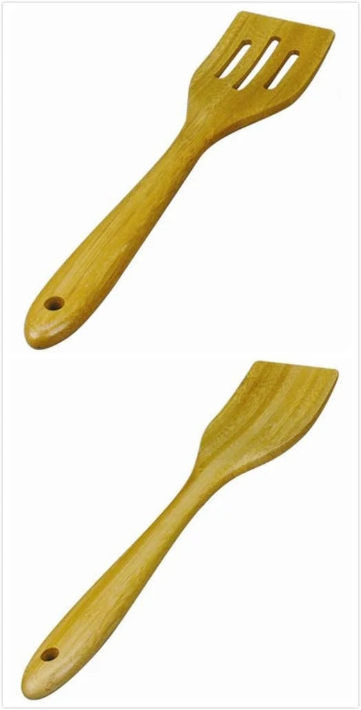 Bamboo Spatula Set for Non-Stick Cookware - Durable & Eco-Friendly Kitchen Utensils - Solid Turner & Slotted Turner - Heat & Stain Resistant - 12 Long - Safe for Teflon Pans -
