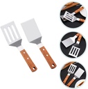 TRIANU 2Pcs Stainless Steel Steak Spatula Metal Slotted Spatula Frying Spatula Cooking Spatula Wooden Handle Spatula for Cooking BBQ