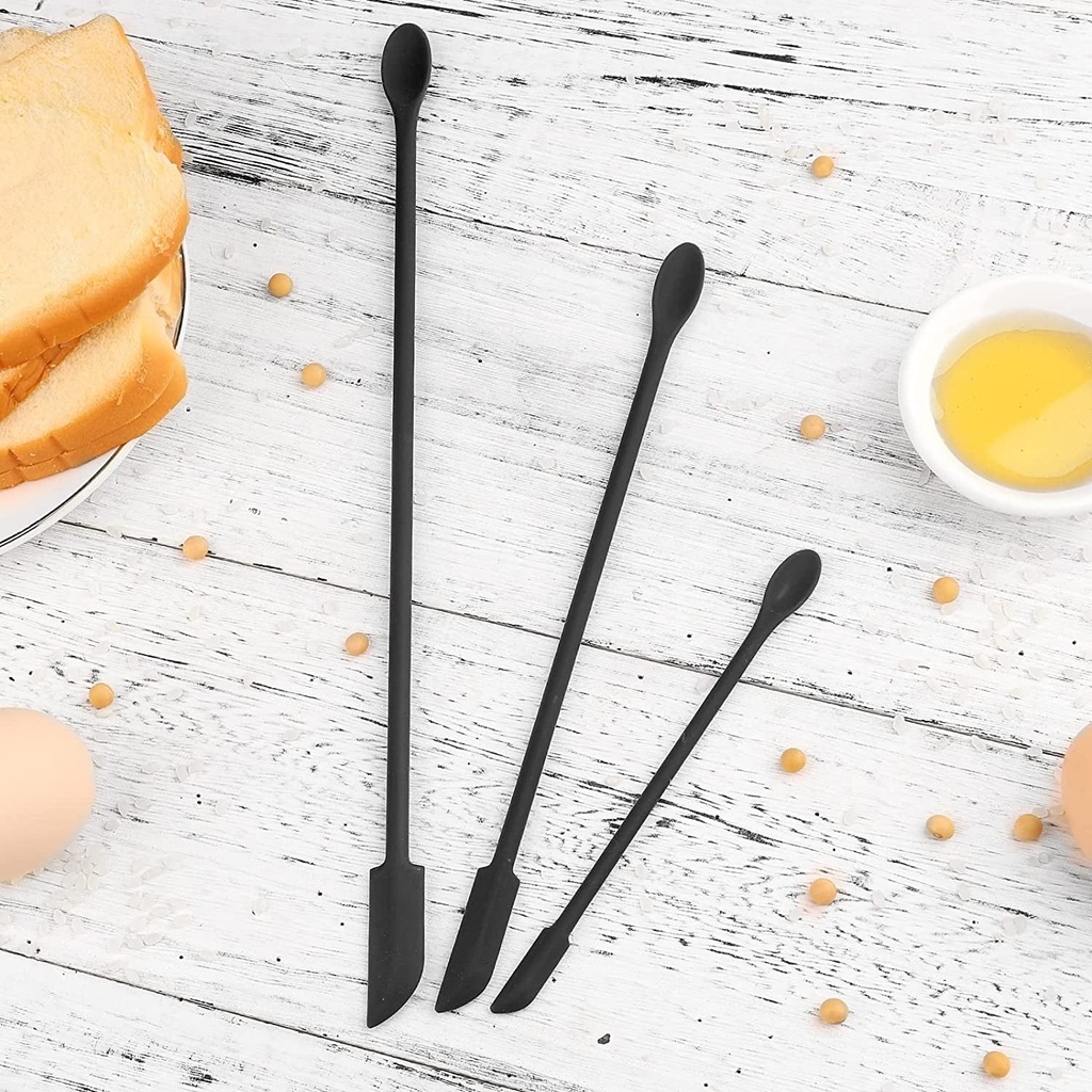 Tutuviw 3 Pcs Mini Silicone Spatulas Black, Flexible Cake Spatula Silicone Cream Baking Scraper Non-Stick Butter Spatula Pastry Tools for Jar, Kitchen Bottles, Cosmetic Bottles