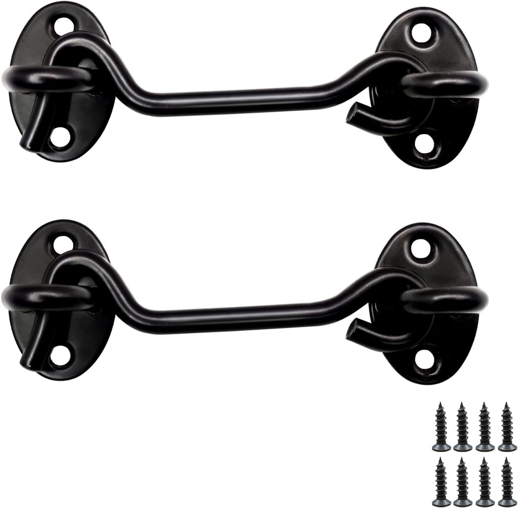 Hook and Eye Latch for Door,Heavy Duty Door Hook Lock Set for Enhanced Security,Hook Lock for Door,Door Hook Latch - Ideal for Sliding Door,Wooden Fence,Window.(Black)(2,4 Inch)