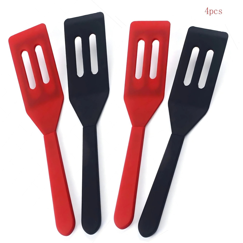 Black & Red Mini Brownie Serving Spatula, Cookie Silicone Spatulas Flexible Nonstick Silicone Serve Turner Heat-Resistant for Flip Egg in Small Frying Pan Cookie Batter Cookware Cooking Baking