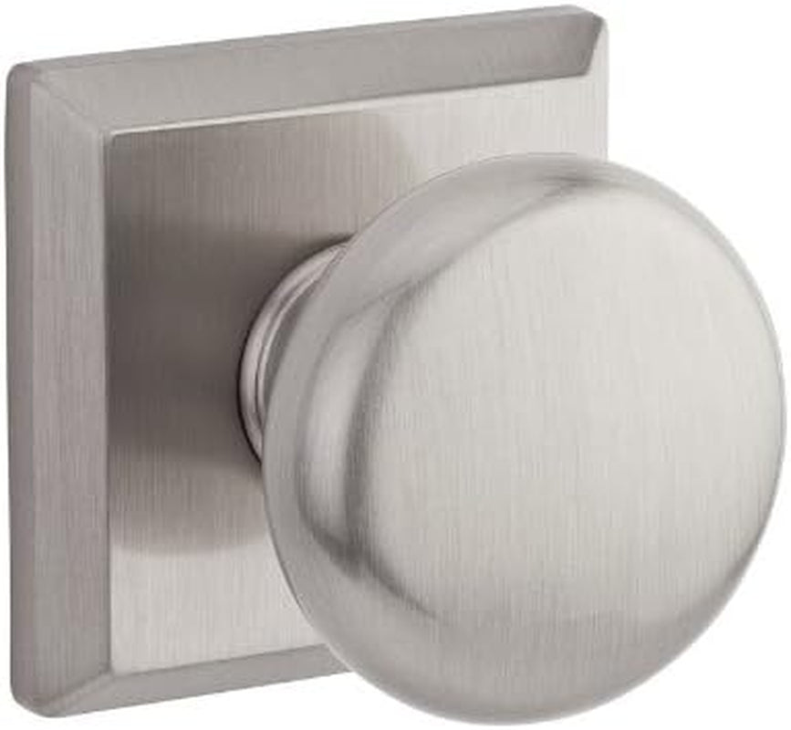 Baldwin PV.ROU.TSR.150 Satin Nickel Reserve, round Knob round Privacy Knobset with Traditional Square Rose PV.ROU.TSR