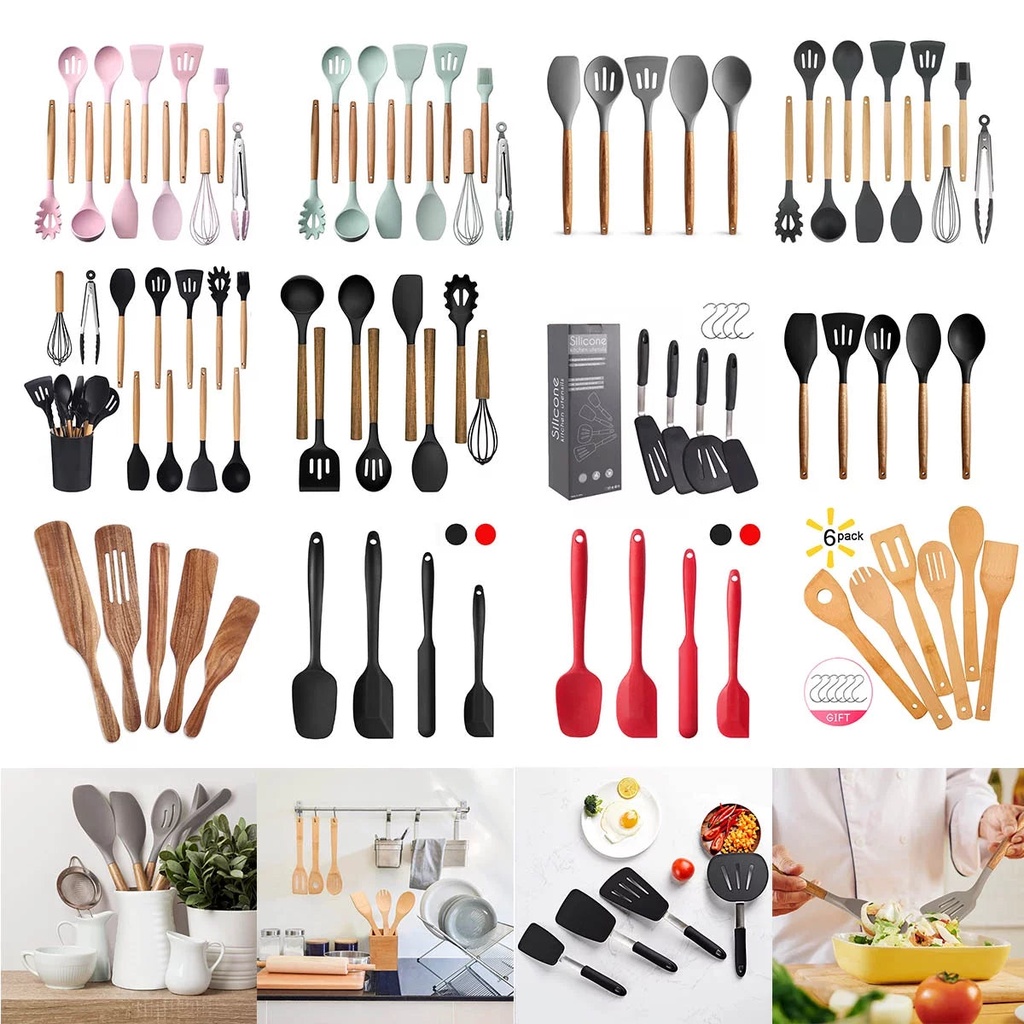 4 Pcs Kitchen Cooking Silicone Spatula Set Heat Resistant Turners Scraper Baking Cooking Utensils for Cooking, Mixing, DIY Cake, Cake Shop, Restaurant