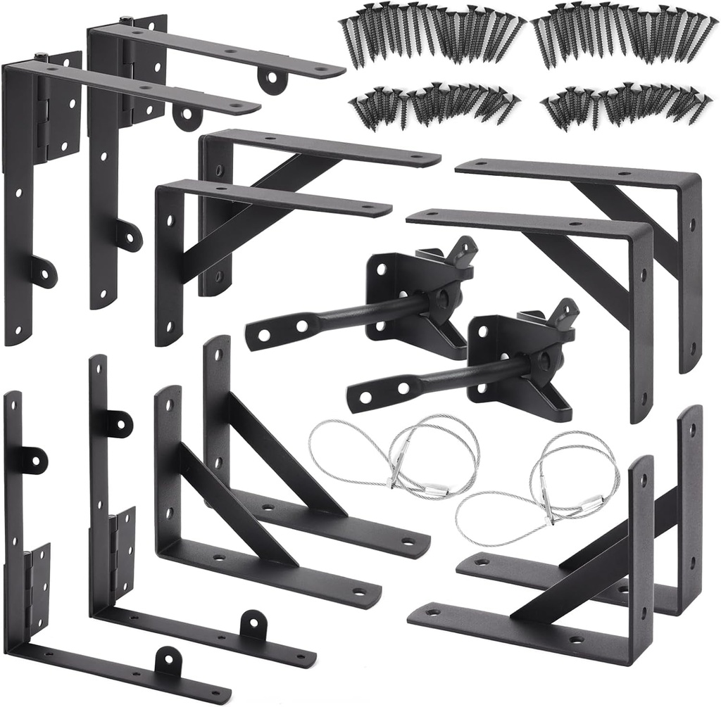 Fence Gate Kit, anti Sag Gate Kit for Wooden Fence; Heavy Duty Gate Kit with Gate Latch; Gate Hardware for Wooden Gate Fence, Driveway Gates, Shed Doors, Corral Gates, Wood Windows Set of 2