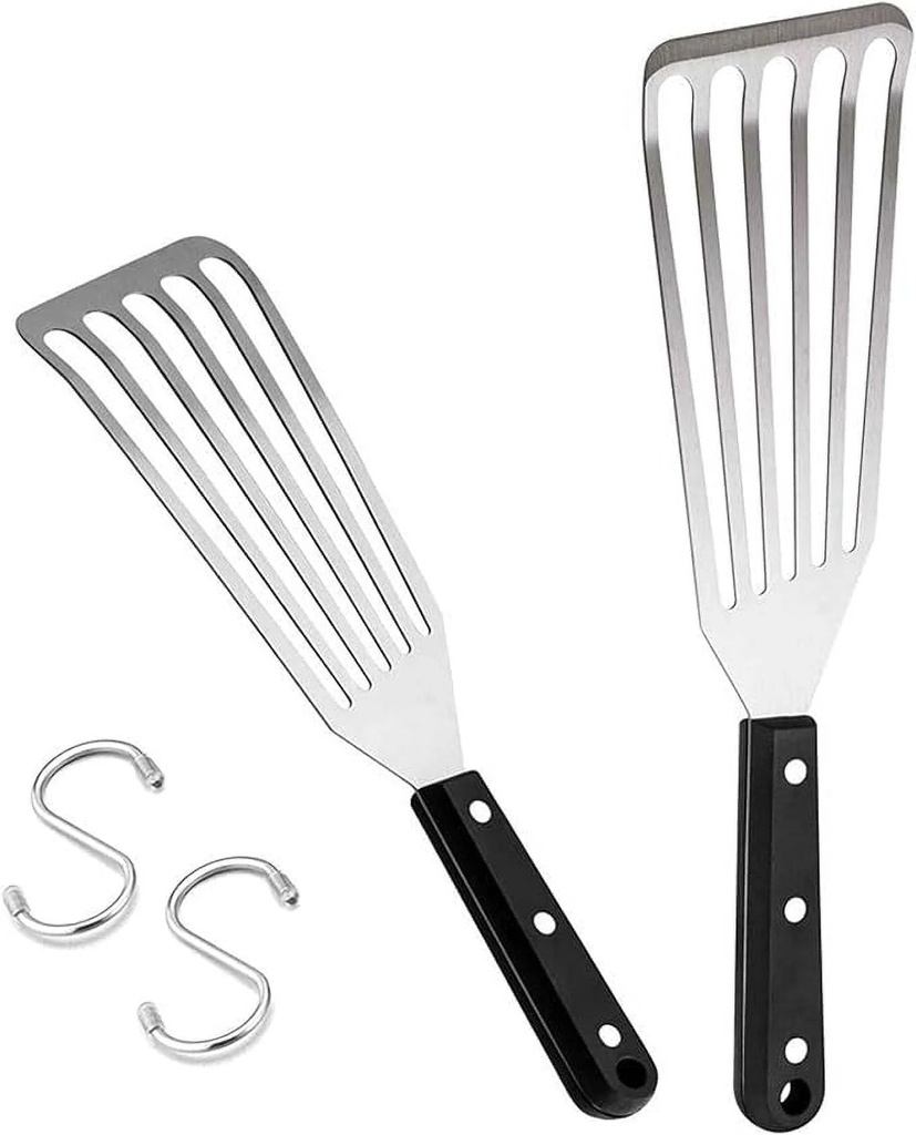 Fish Spatula, Hasteel 2-Piece Stainless Steel Slotted Turner for Flipping, Turning, Frying & Grilling, Metal Slotted Spatulas Great for Kitchen Cooking, Riveted Handle & Dishwasher Safe