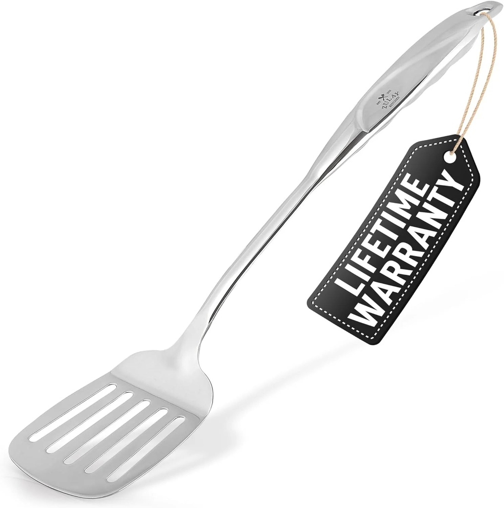 Zulay Kitchen 14.8 Inch Slotted Turner - Stainless Steel Heavy Duty Metal Spatula with Easy Grip Handle