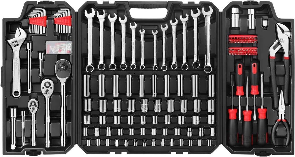 248 Pieces Mechanics Tool Set, General Purpose Mixed Sockets and Wrenches, Hand Tool Set Auto Repair Tool Kit with Storage Case
