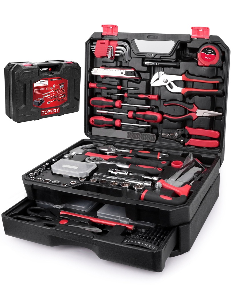 TOPHDY 325 Piece Home Tool Kit, Home Repair Tool Set, Toolbox Storage Case with Drawer, General Home/Auto Repair Tool Kit