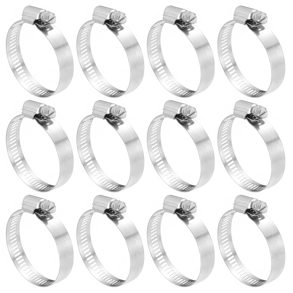 Uxcell Hose Clamp, 1 1/9" to 2" Adjustable Stainless Steel Worm Gear Hose Clamps for Fuel Line Plumbing, 12Pack