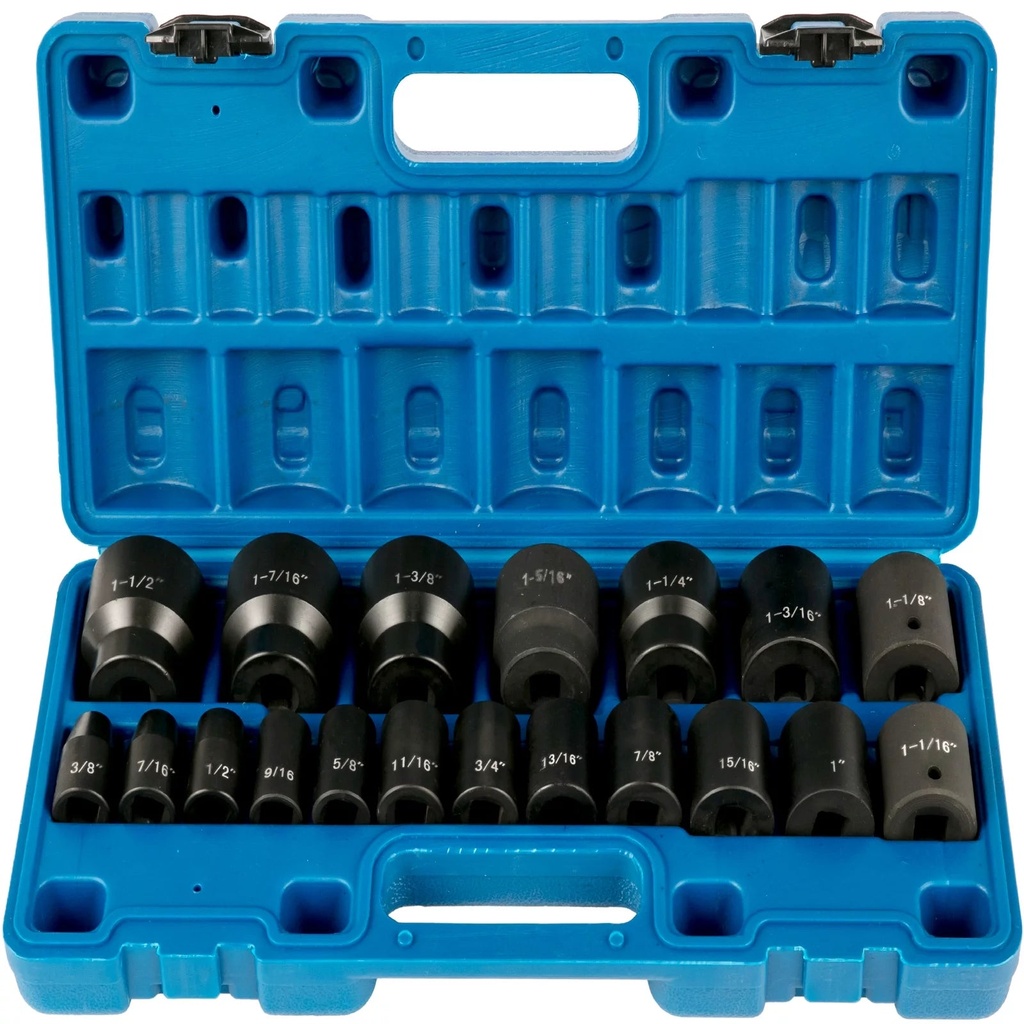 VEVOR Impact Socket Set 1/2", 19 Piece Impact Sockets, Standard Socket Assortment, 1/2 " Drive Socket Set Impact Standard SAE (3/8" to 1-1/2" ) 6-Point Hex Sockets