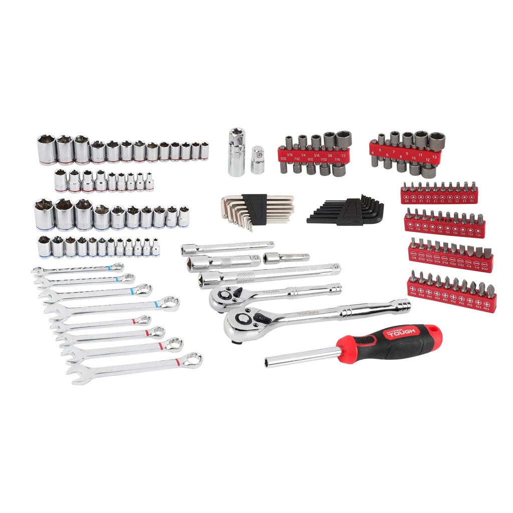Hyper Tough 144-Piece 1/4, 3/8 and 1/2-Inch Drive Mechanics Tool Set, Chrome Finish, New