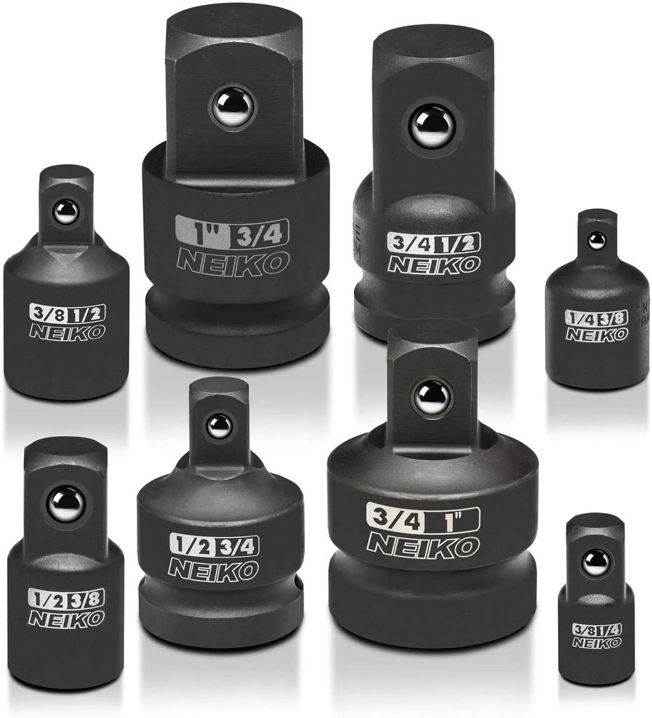 NEIKO 30223A 8 PC Impact Socket Adapter Set, SAE, Cr-V Steel, Adapters & Reducer Set, Ball Detent, 1/4”, 3/8”, 1/2", 3/4”, 1”
