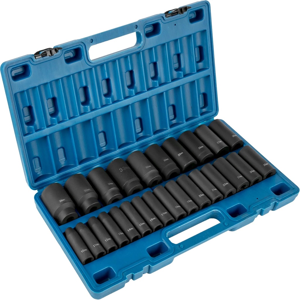VEVOR Impact Socket Set 1/2 Inches 26 Piece Impact Sockets, Deep Socket, 6-Point Sockets, Rugged Construction, Cr-V, 1/2 Inches Drive Socket Set Impact Metric 10 Mm - 36 Mm, with a Storage Cage