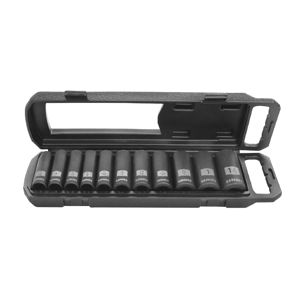 HART 11-Piece 1/2-Inch Drive SAE Impact Socket Set, Chrome Vanadium