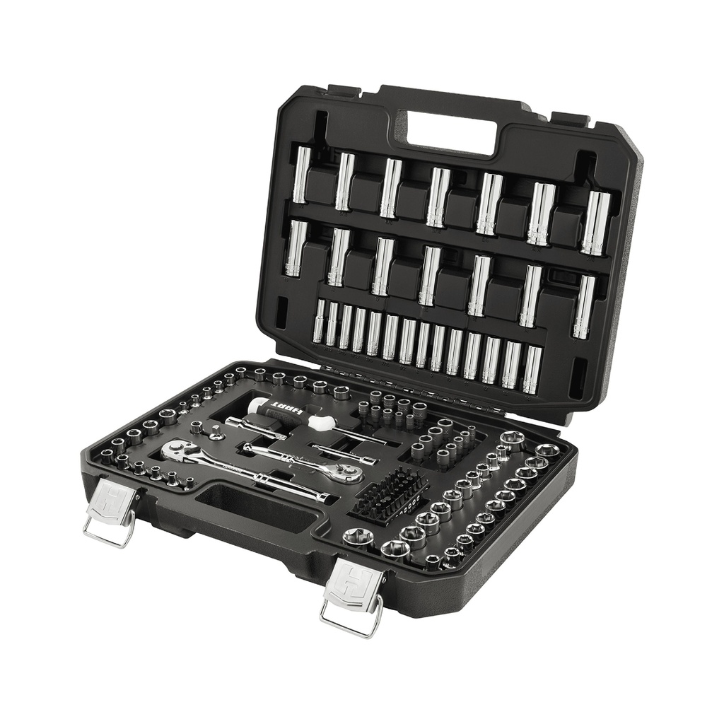 HART 140-Piece 1/4 and 3/8-Inch Drive Mechanics Tool Set, Chrome Finish, SAE & Metric