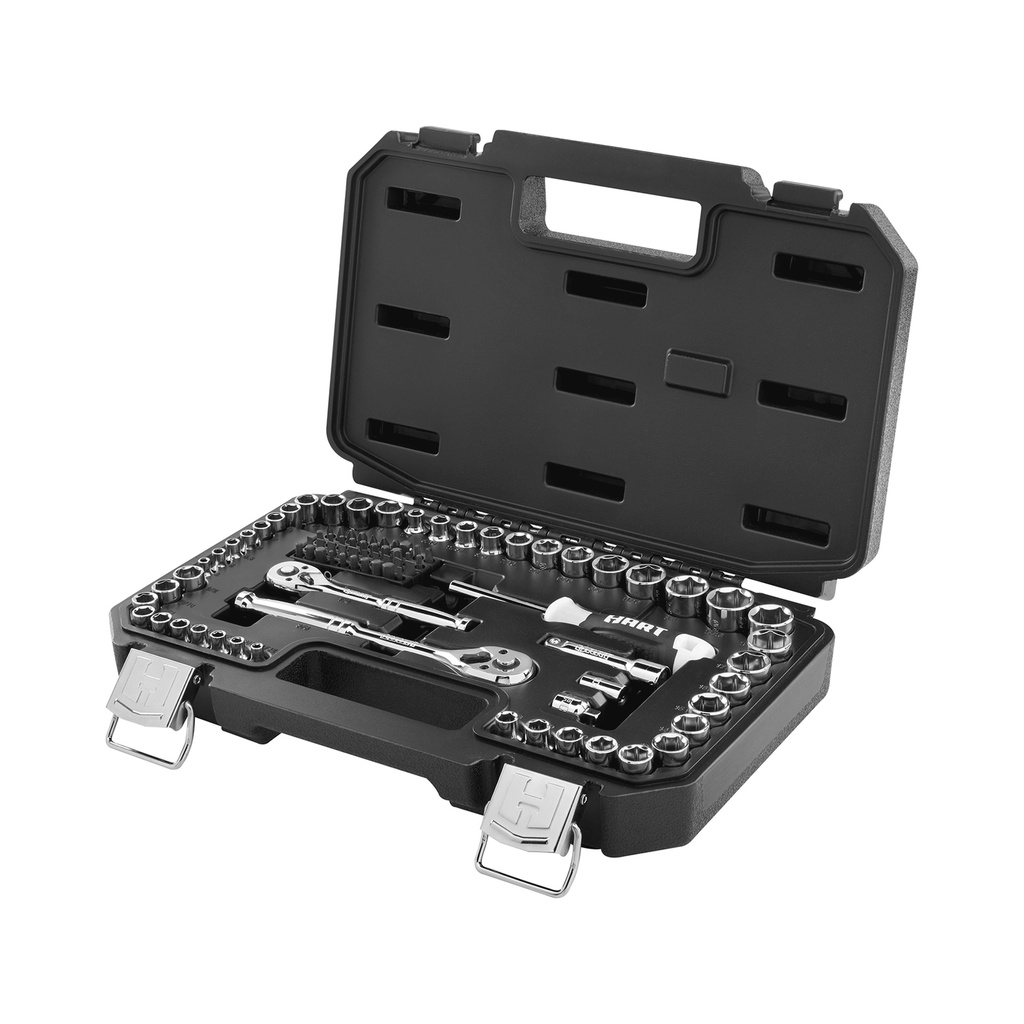 HART 90-Piece 1/4 and 3/8-Inch Mechanics Tool Set, Chrome Finish, New Condition