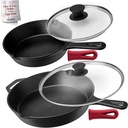 Cuisinel Cast Iron Skillet with Lid Set of 2 Kitchen Cookware Pre-Seasoned 8” and 12"