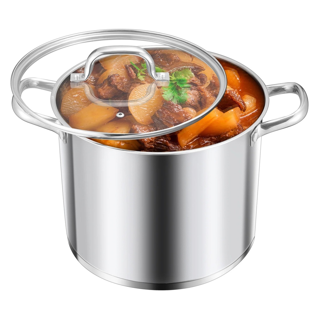 Coliware 12QT Stock Pot, Trip-Ply Bottom Stainless Steel Cooking Soup Pasta Pot with Tempered Glass Lid, Professional Sauce Pot Compatible with Gas Induction Electric Stoves, Dishwasher Safe