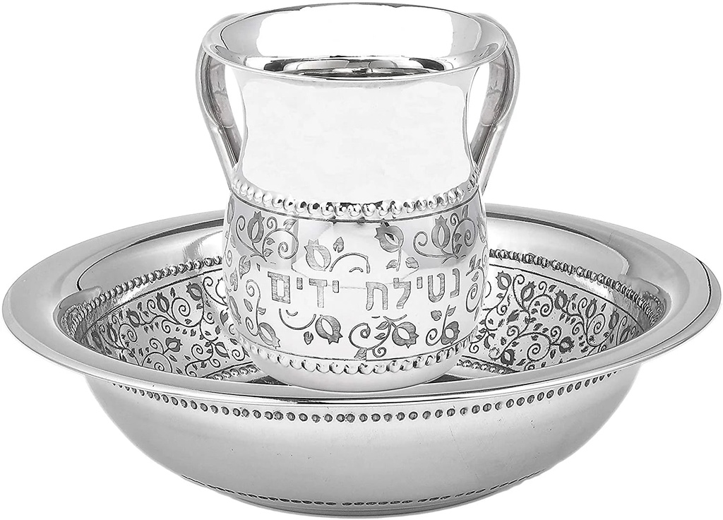 The Kosher Cook, 33 Oz Stainless Steel Netilat Yadayim Cup and Basin - for Washing Ritual