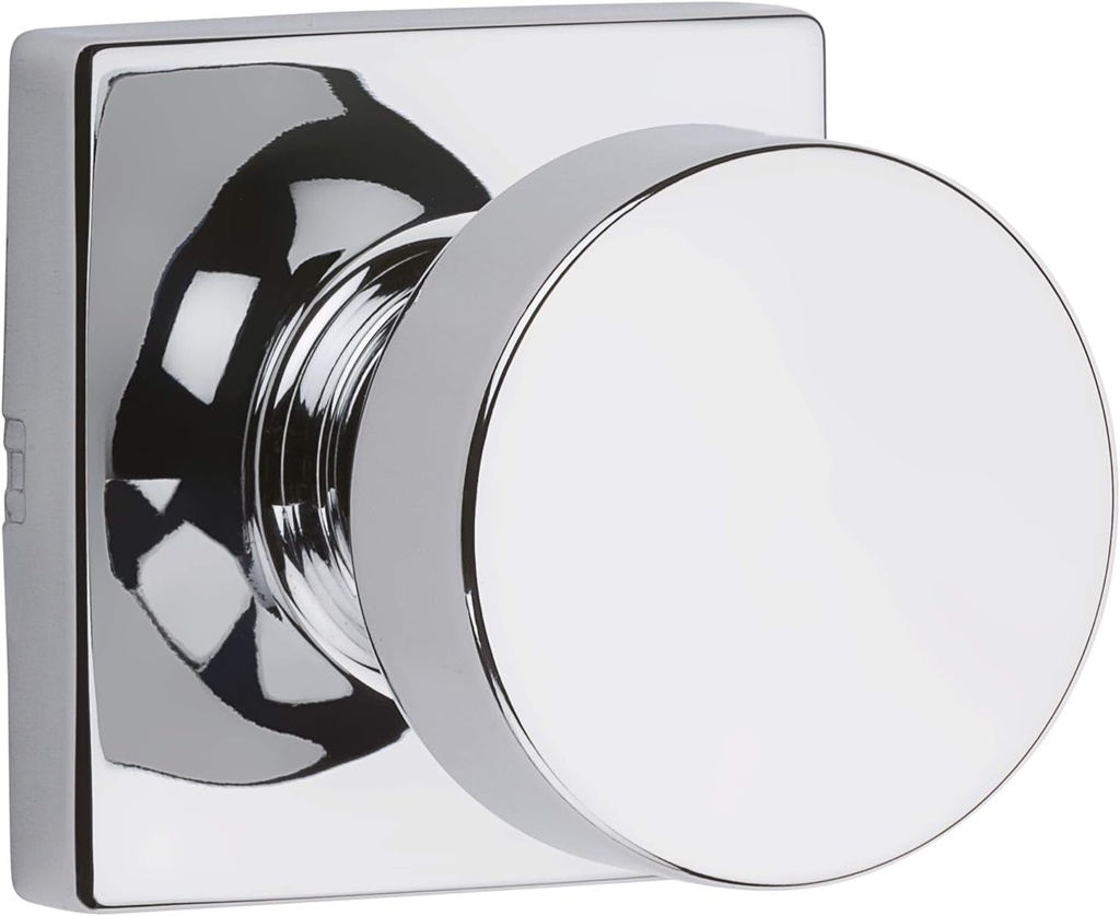 Kwikset 720PSKSQT-26 Pismo Knob with Square Rose Passage Lock with 6AL Latch and RCS Strike Bright Chrome Finish