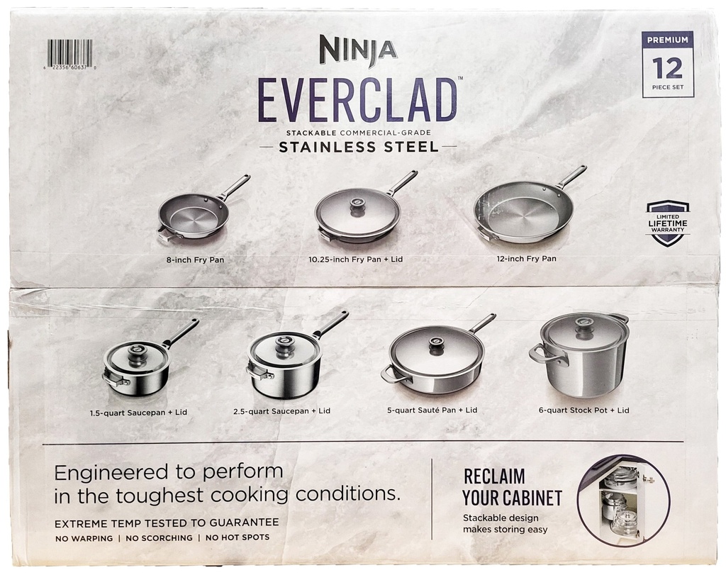 Ninja Everclad 12-Piece Tri-Ply Commercial-Grade Stainless Steel Cookware C99000A