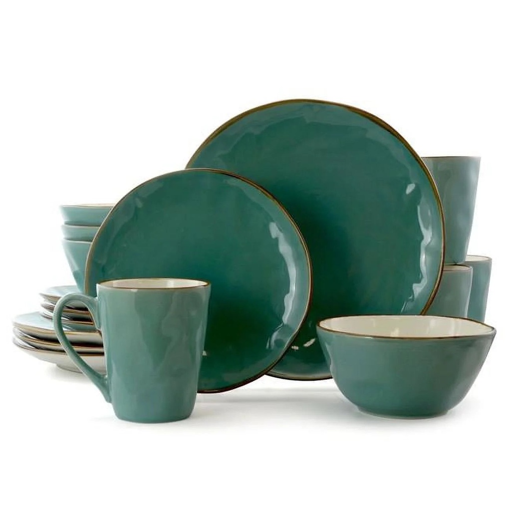 Elama Caribbean Tide 16 Piece round Stoneware Dinnerware Set in Green