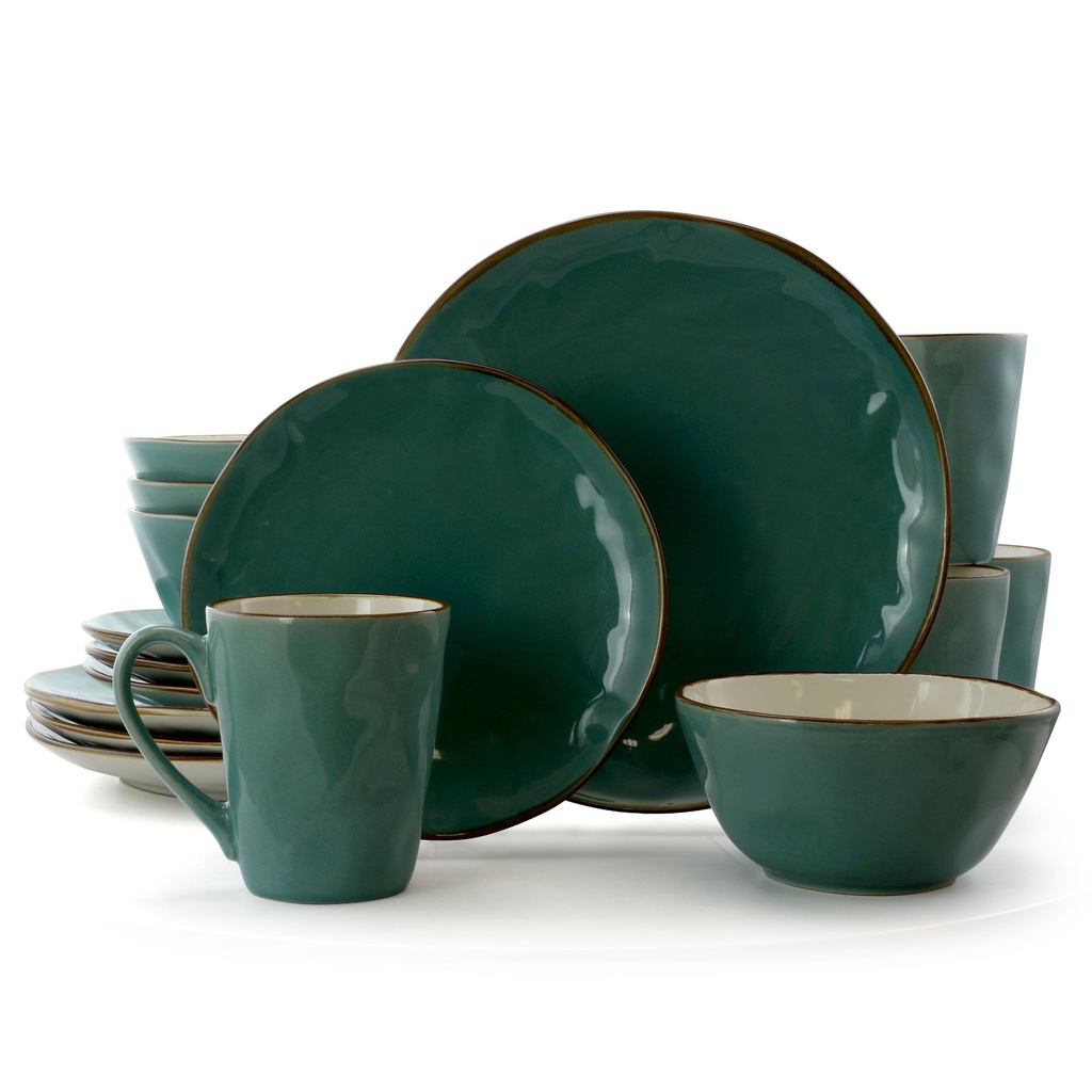 Elama Carribean Tide 16 Piece Luxurious Stoneware Dinnerware with Complete Setting for 4