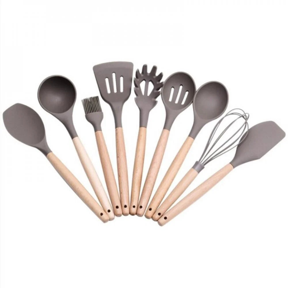Promotion Clearance Wooden Handle Silicone Kitchenware Non-Stick Pan Silicone Kitchen Utensils Cooking Tools Kitchen Utensils