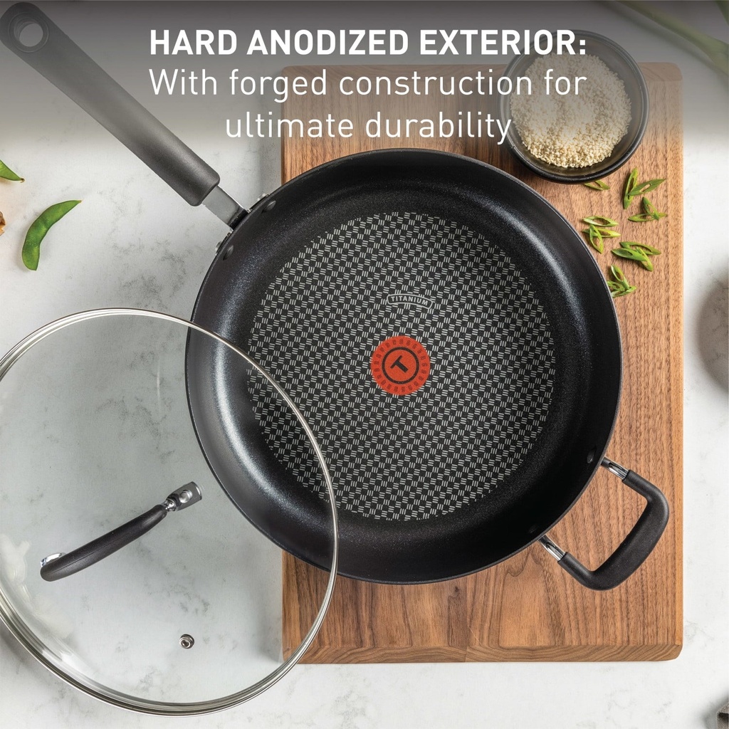 T-Fal Ultimate Hard Anodized Non-Stick Cookware, 12 Inch Fry Pan with Lid, Grey
