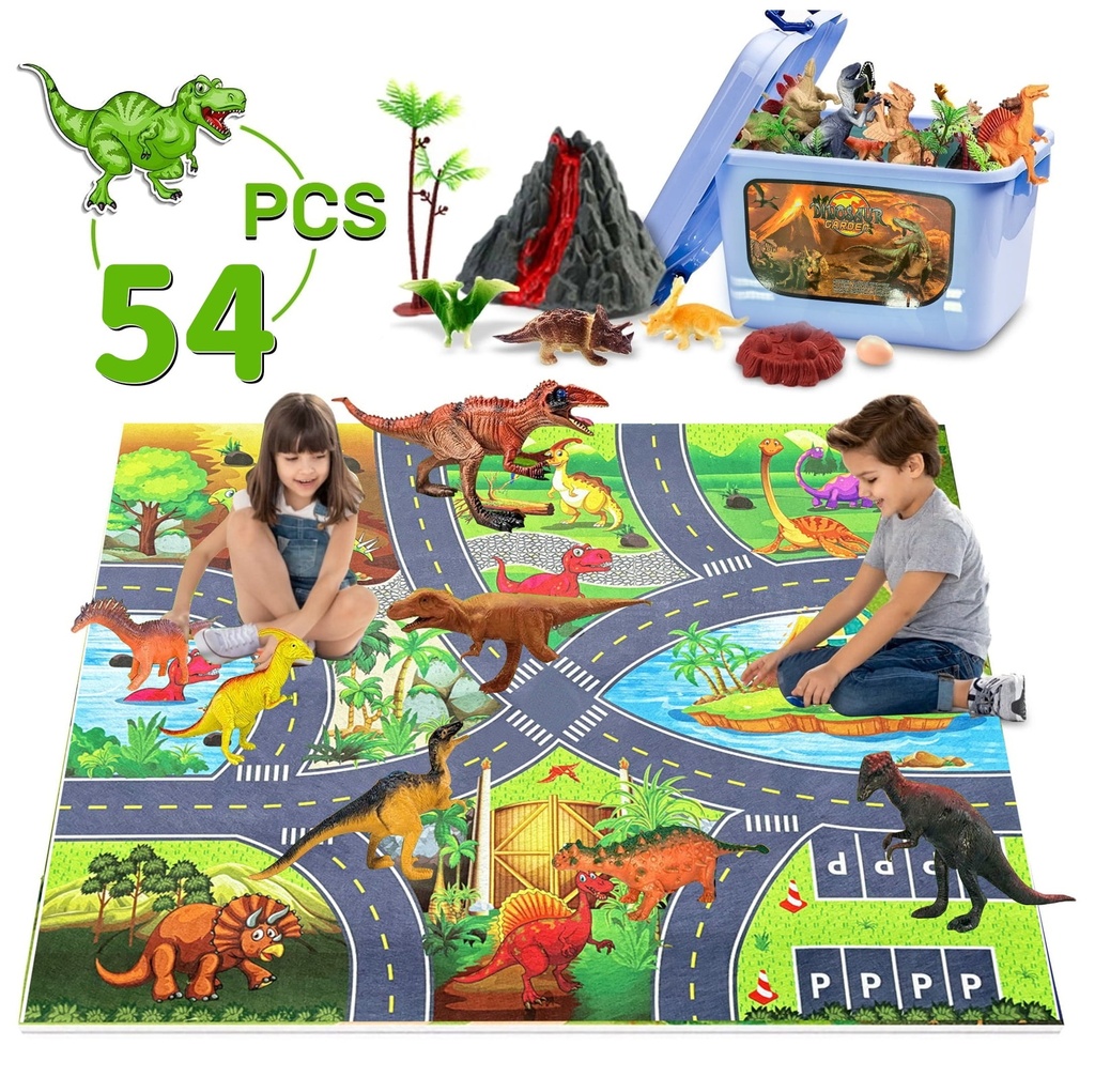 Yoyfun Dinosaur Toys Play Set for Kids, 54PCS Dinosaur Toys with Play Mat & Storage Box, Educational Dinosaur Toys for Boys Girls 3-6 Years