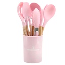 Pompotops Home & Kitchen Savings ! Cooking Non-Stick Pan Storage Bucket Wooden Handle Silicone Kitchenware 12-Piece Silicone Kitchenware Set, Pink