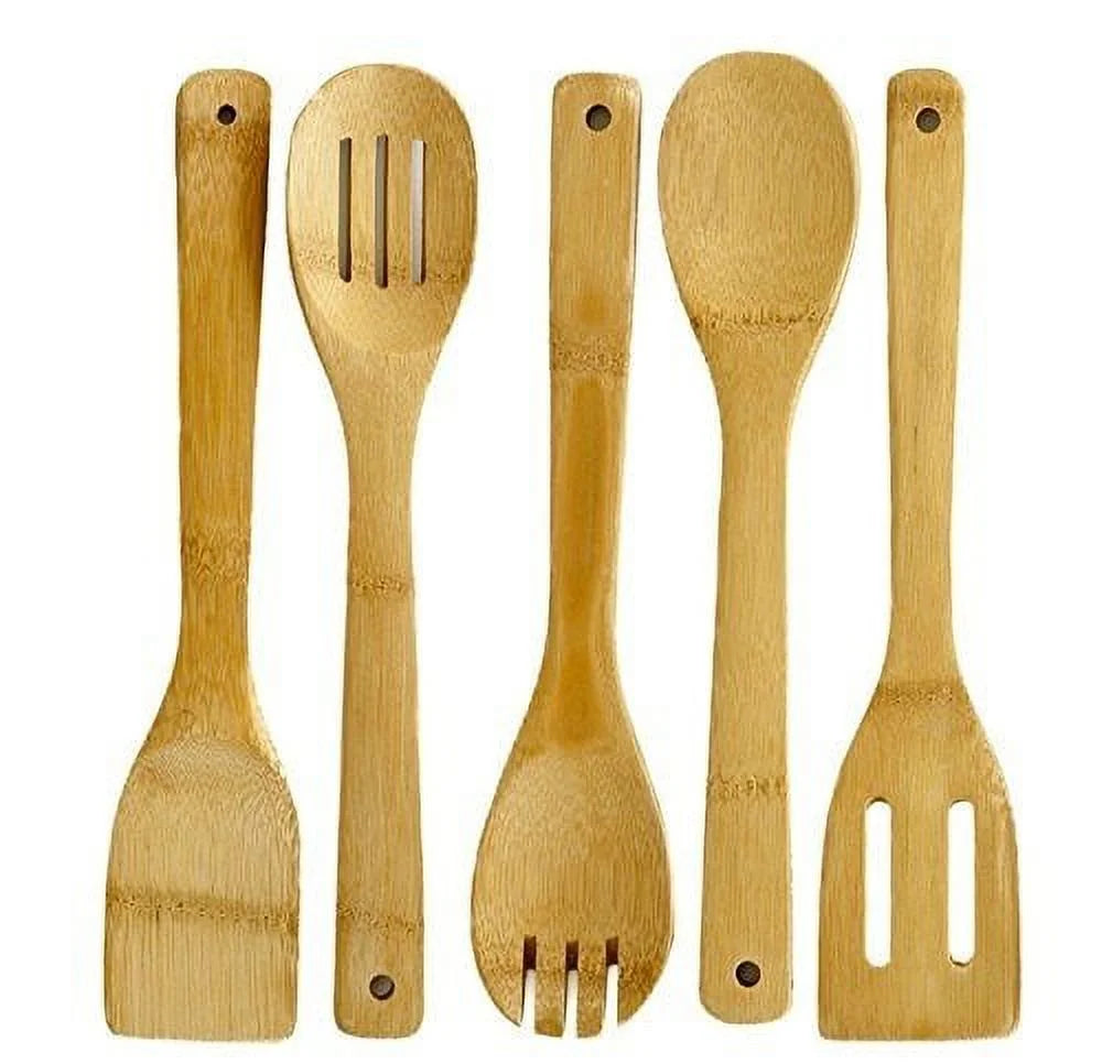 Bamboo Utensils Set 5Pc Wooden Mixing Spoon Kitchen Cooking