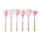 Greenlife Cooking Tools and Utensils, 7 Piece Nylon and Wood Kitchen Set with Ceramic Crock Holder, Heat Resistant Spatula and Spoons, Bpa-Free, Pink
